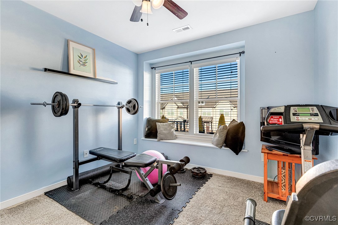8061 Rutland Village Drive Mechanicsville, VA 23116 - Photo 17 of 22 Exercise room with carpet floors and ceiling fan