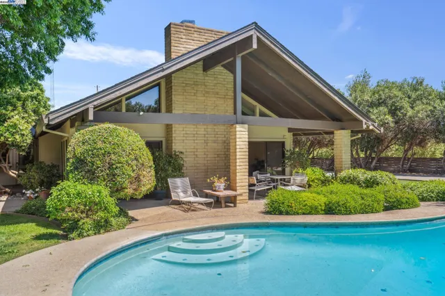 a view of a backyard with plants and a garden
