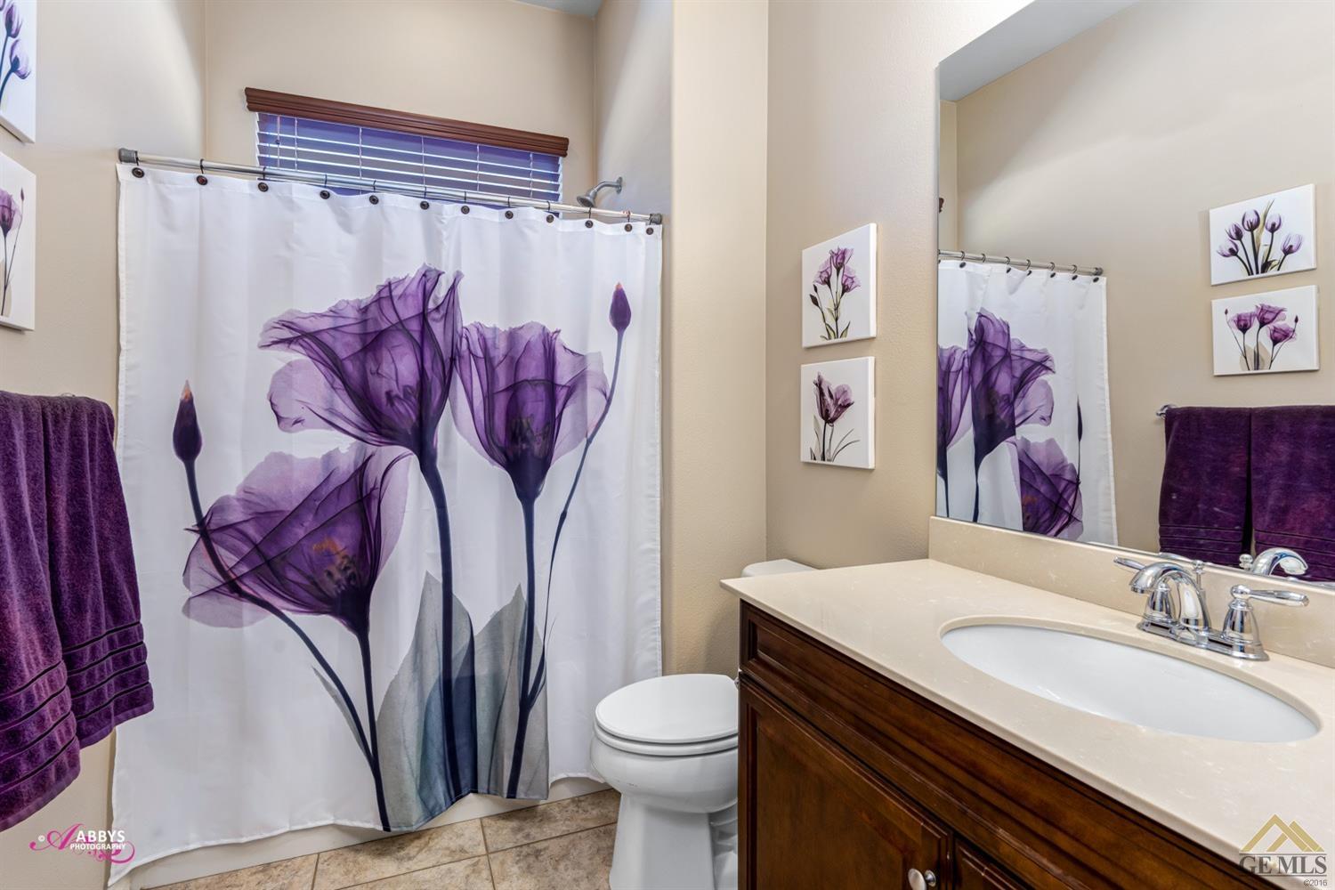 Undisclosed Address Bakersfield, CA 93306 - Photo 19 of 48 a bathroom with a sink a toilet and shower curtain
