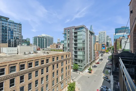 a city view with tall buildings