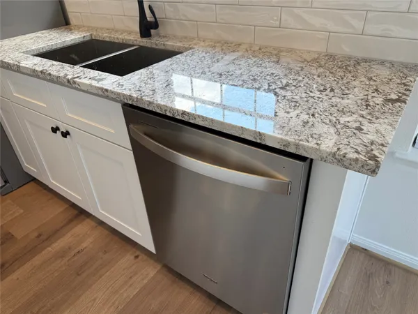 a close view of sink and granite counter top
