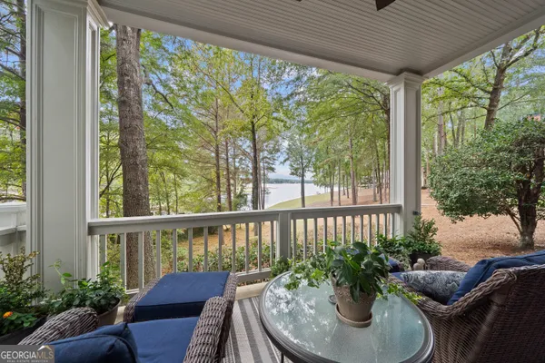 a view of a patio filled with furniture