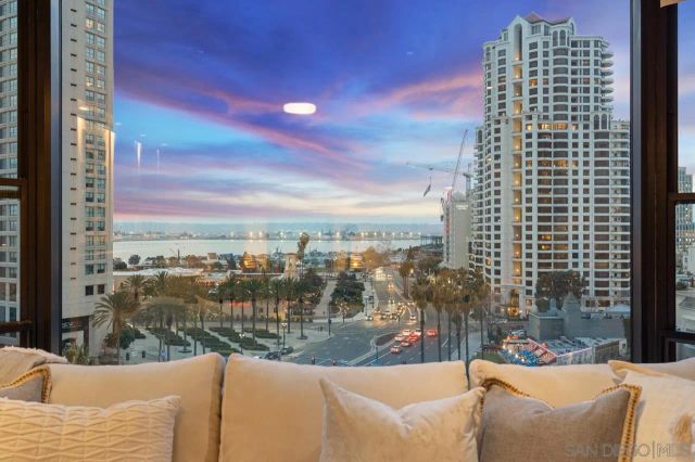 a view of a balcony with city view