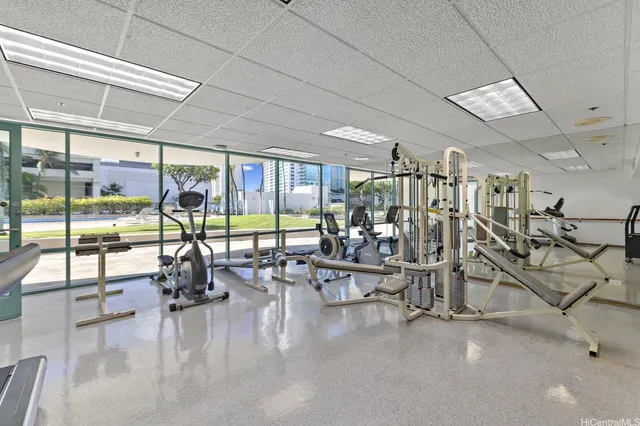 a view of a room with gym equipment