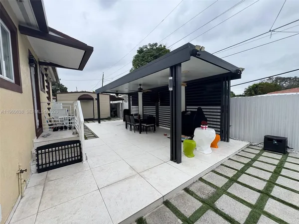 a outdoor space with the benches