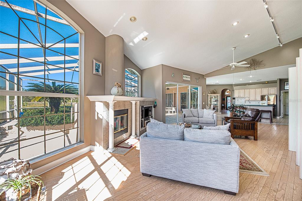 331 Lewis Road Lithia, FL 33547 - Photo 19 of 87 a living room with fireplace furniture and floor to ceiling window
