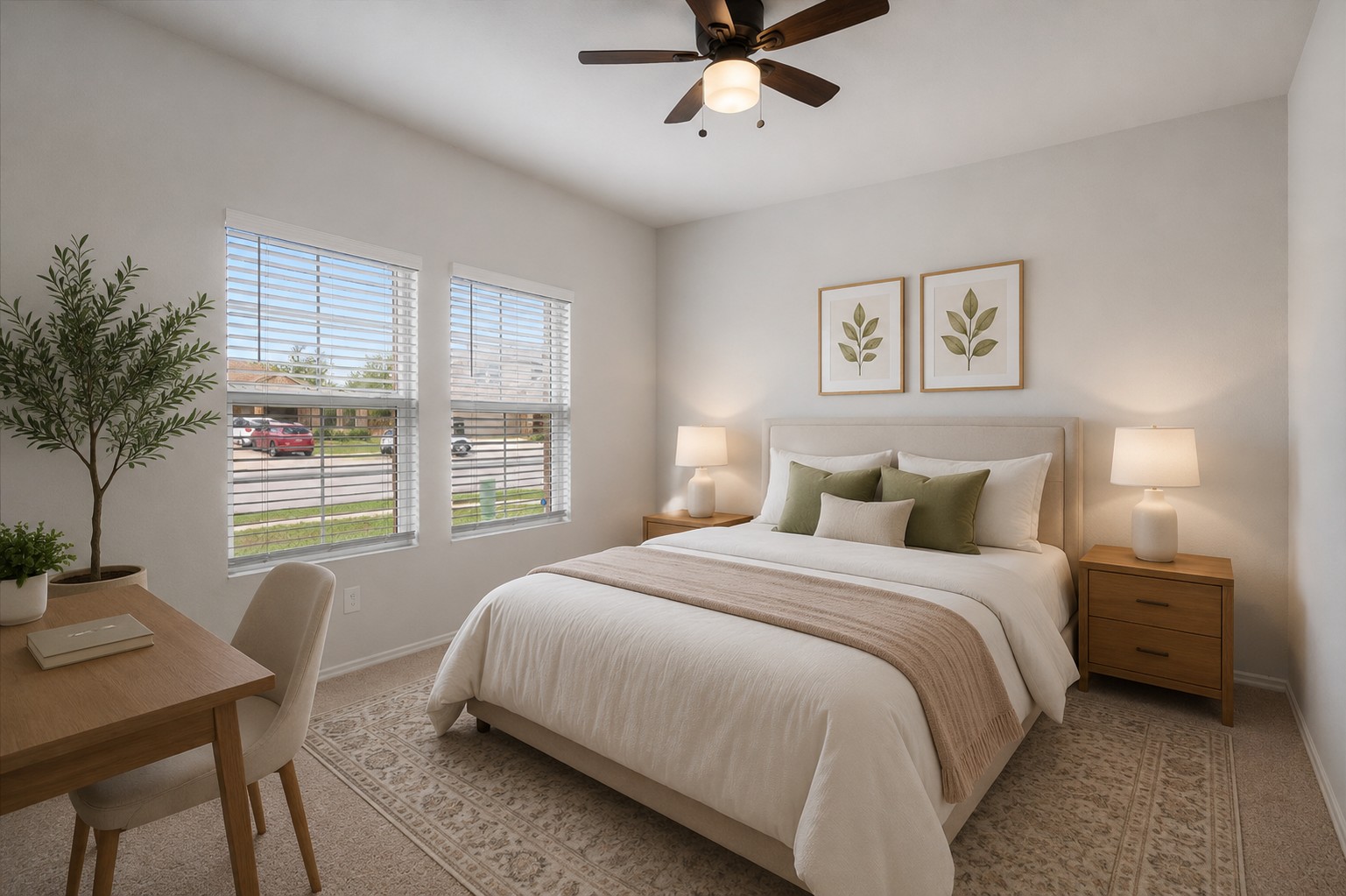 6121 Ronee Leah Drive Austin, TX 78724 - Photo 20 of 30 Well-lit and functional, this bedroom offers comfort and a dedicated workspace.