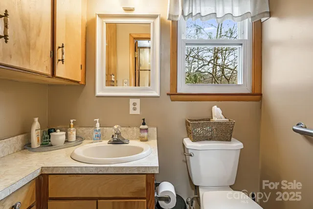 a bathroom with a toilet a sink and a mirror