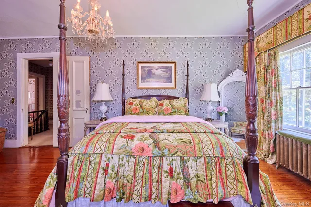 a bedroom with a bed and furniture