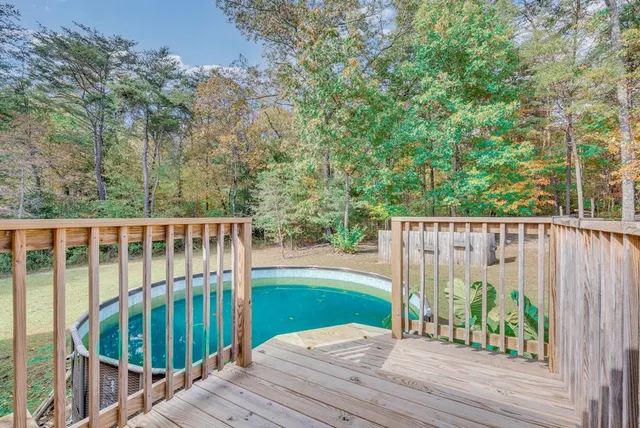 a view of a wooden deck