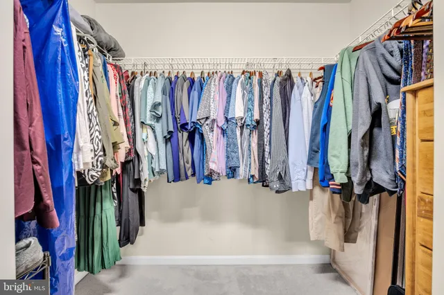 a view of walk in closet with clothes
