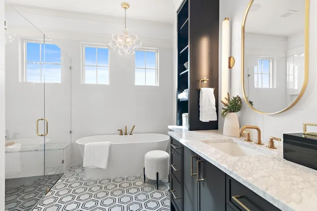 a bathroom with a sink a mirror and a window