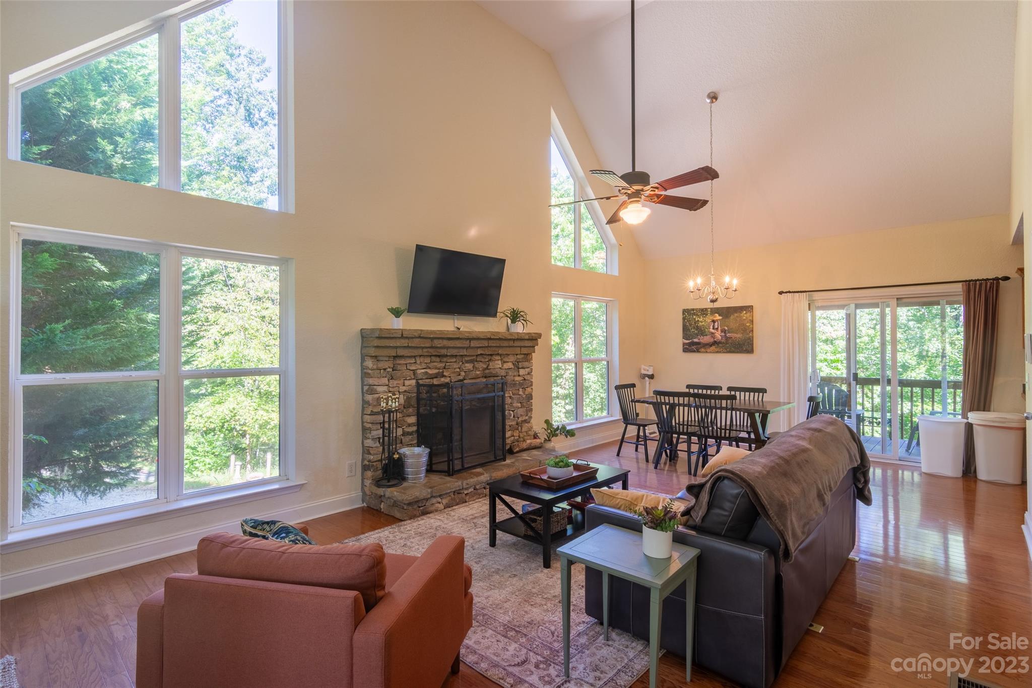 125 Parris Field Road Bryson City, NC 28713 - Photo 7 of 25 a living room with furniture a fireplace and a flat screen tv