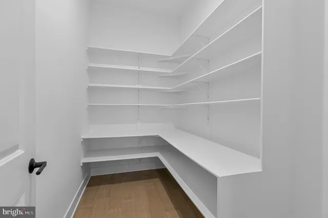 a view of walk in closet with empty racks
