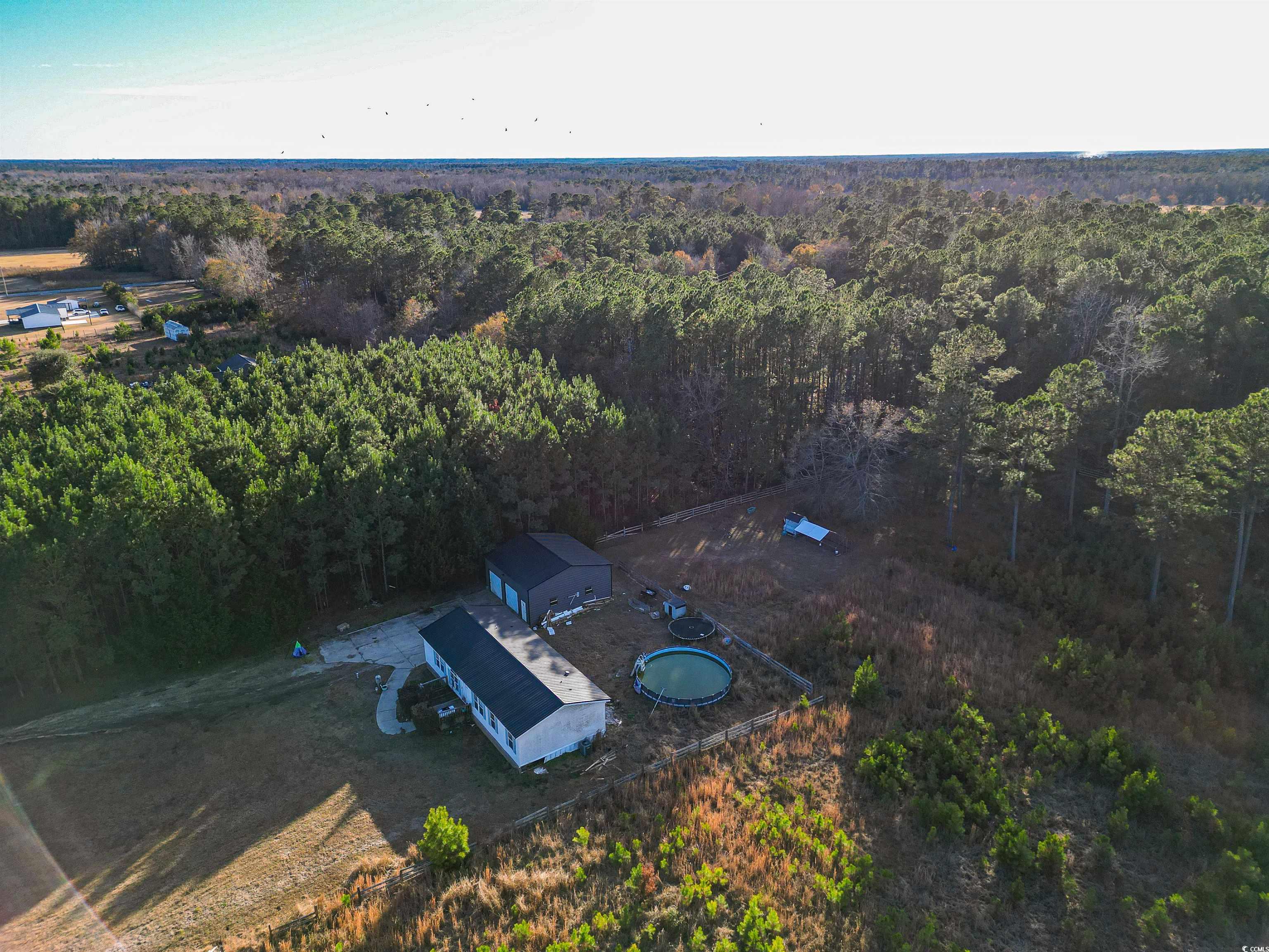2128 Harvey Road Loris, SC 29569 - Photo 30 of 31 Aerial view of property and surrounding area featuring a heavily wooded area