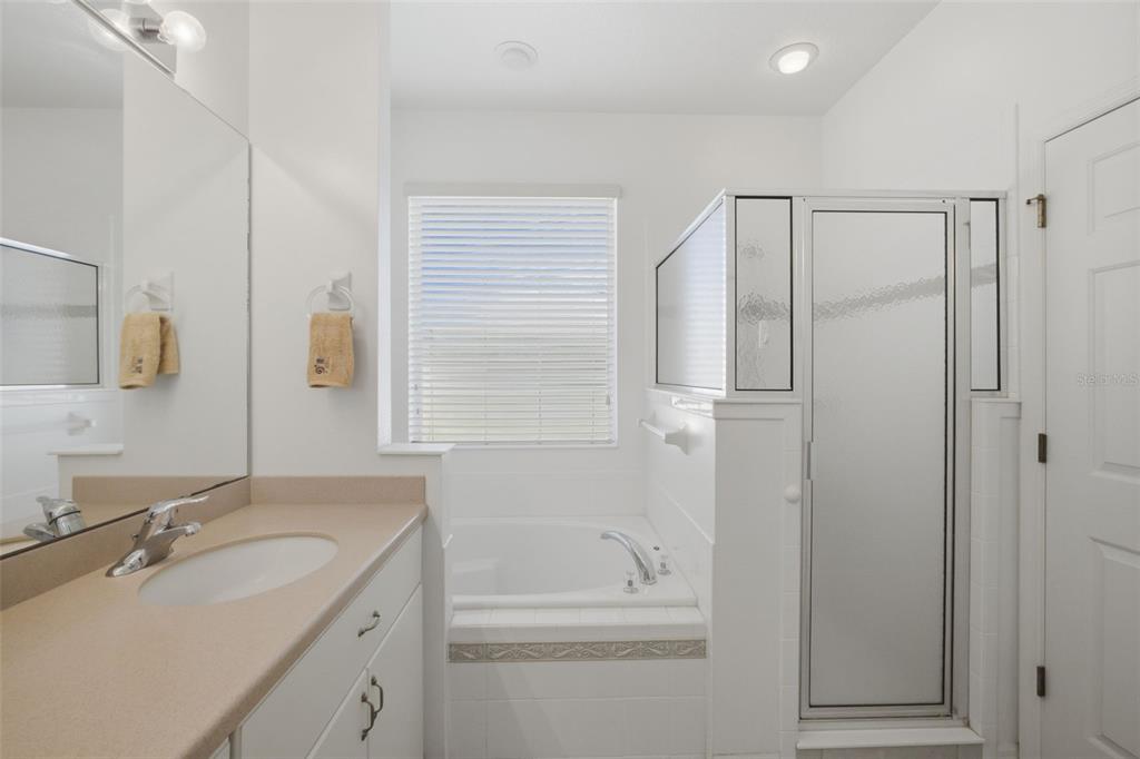5922 Sage Leaf Place Leesburg, FL 34748 - Photo 18 of 39 a bathroom with a shower sink vanity and mirror