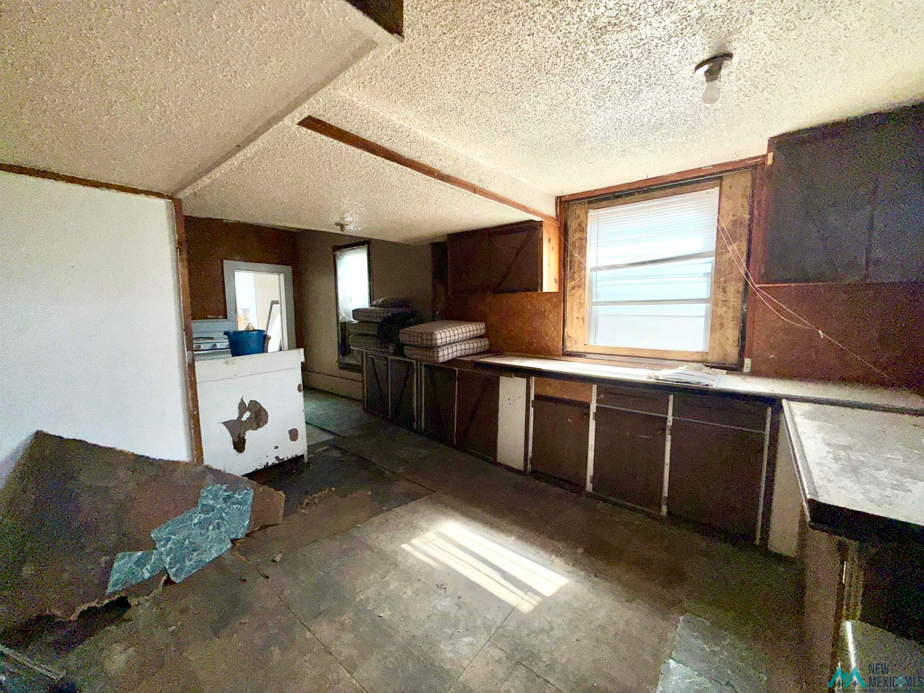 237 Vermejo Street Raton, NM 87740 - Photo 10 of 14 Kitchen featuring a textured ceiling and dark brown cabinets