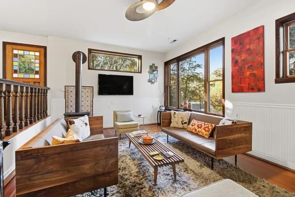 a living room with furniture