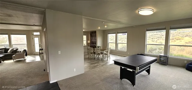 a workspace with furniture and a window