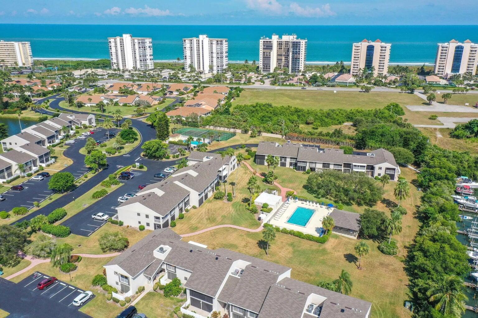 a city view with tall buildings