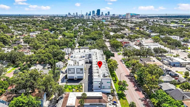 an aerial view of a city