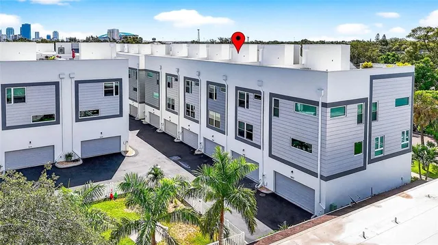 a front view of a building with street