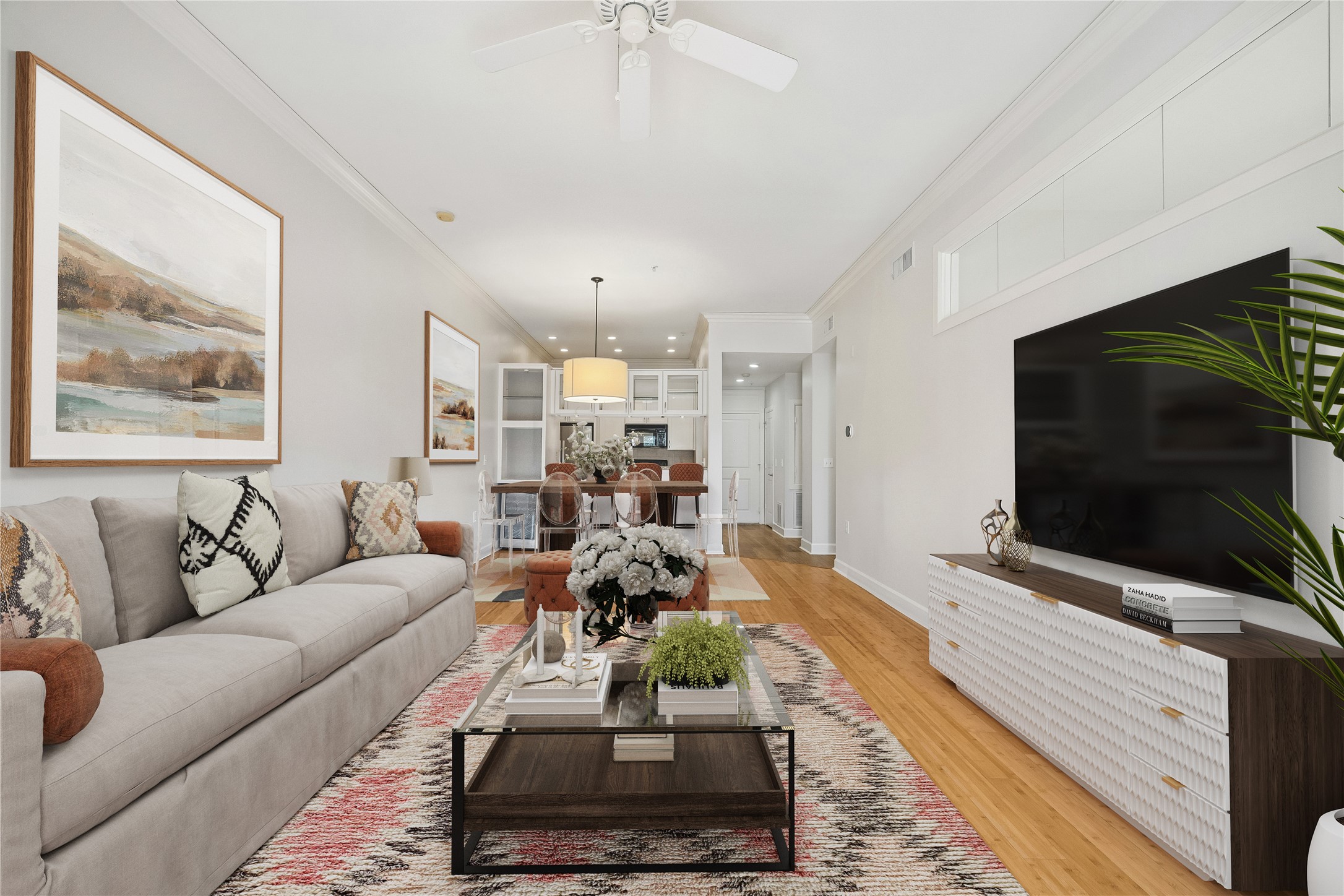 100 Willard Street, Unit 15 Houston, TX 77006 - Photo 4 of 25 Another view of the spacious main living area showcasing the impressive scale of the room, freshly painted neutral palette, and versatile layout options for furniture placement and entertaining. *virtually staged*