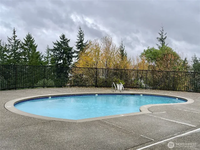 a view of a swimming pool with a yard