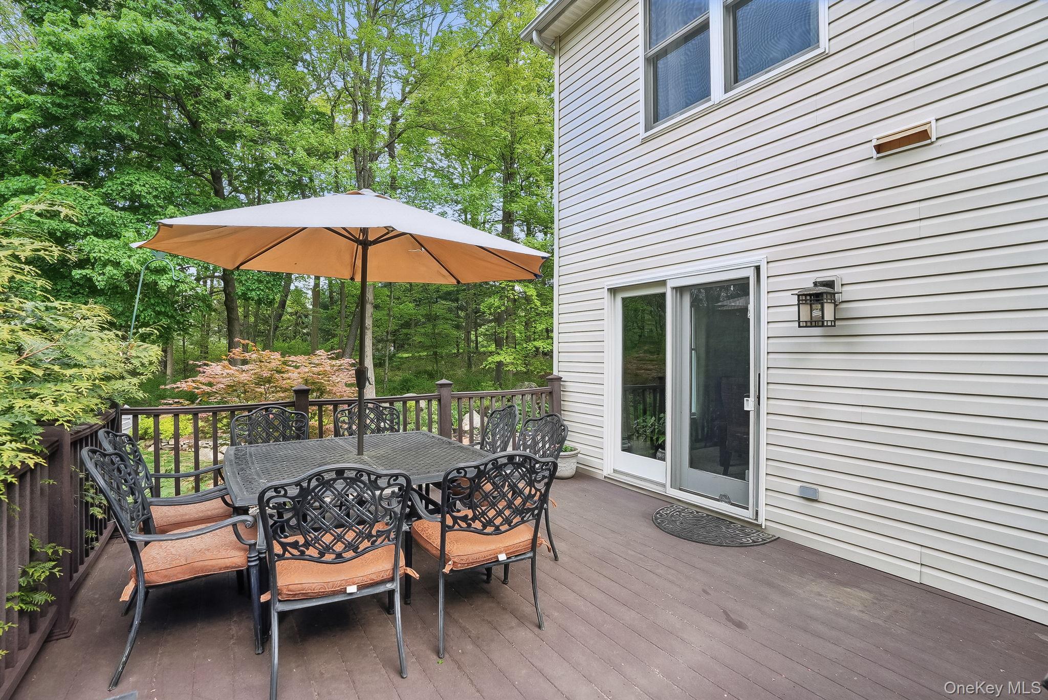 304 Church Road Putnam Valley, NY 10579 - Photo 34 of 50 Wooden terrace featuring outdoor dining area and view of scattered trees