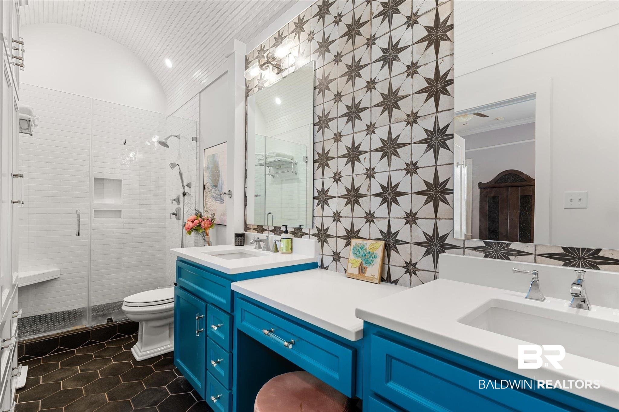 1210 Government Street Mobile, AL 36604 - Photo 15 of 37 Bathroom featuring tile walls, vanity, toilet, and walk in shower