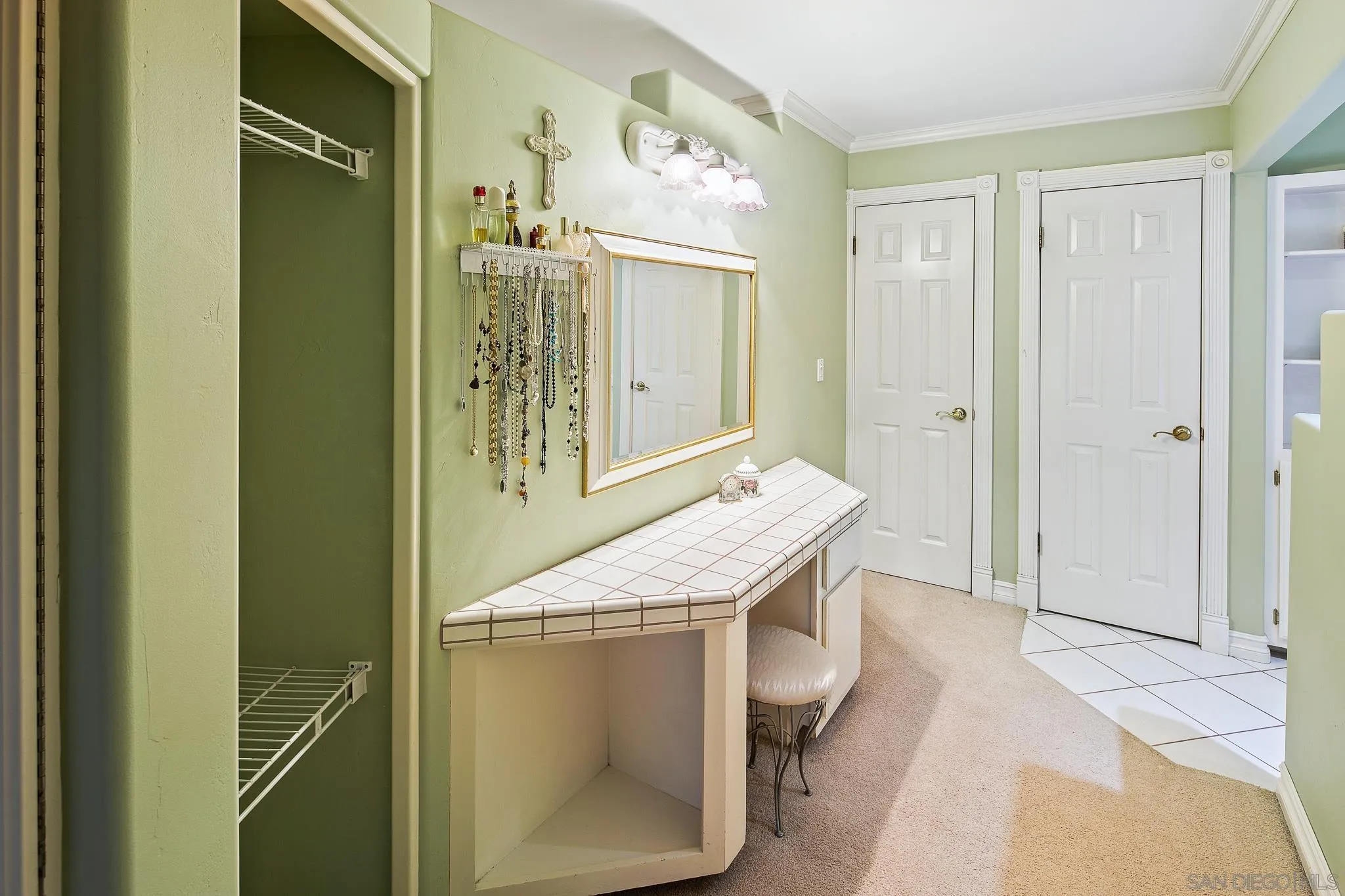 1528 South Grade Road Alpine, CA 91901 - Photo 41 of 65 a bathroom with a granite countertop sink a mirror and a shower