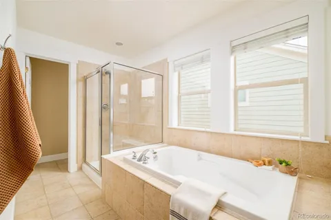 a bathroom with a bathtub and a shower