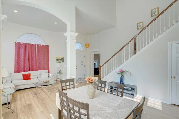 a bedroom with furniture and a bed