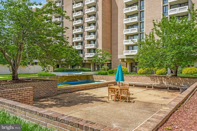 a park with view of building