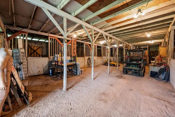 a view of a storage room with racks