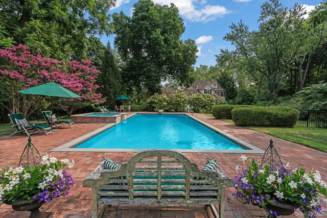 a view of a yard with an umbrella