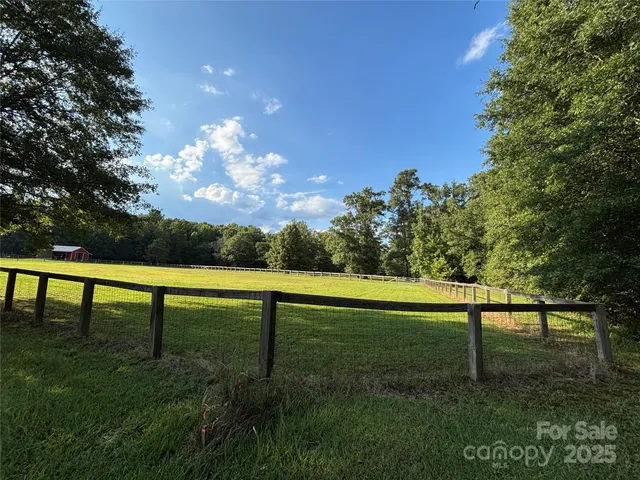 a view of a yard with a bench