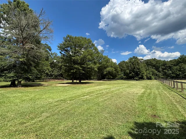 a view of a field with an trees