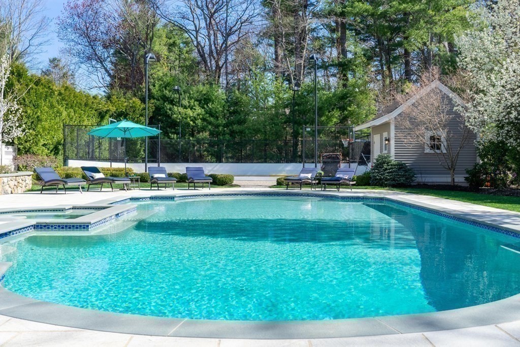 99 Country Way Needham, MA 02492 - Photo 36 of 42 a view of pool with lawn chairs and large trees