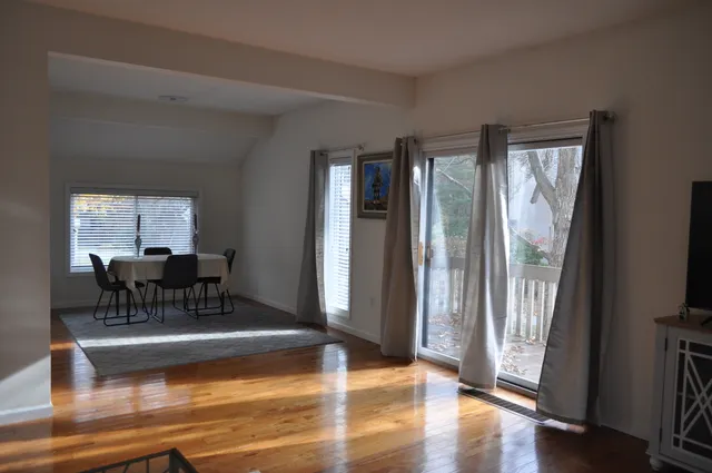a view of a livingroom with furniture window and wooden floor