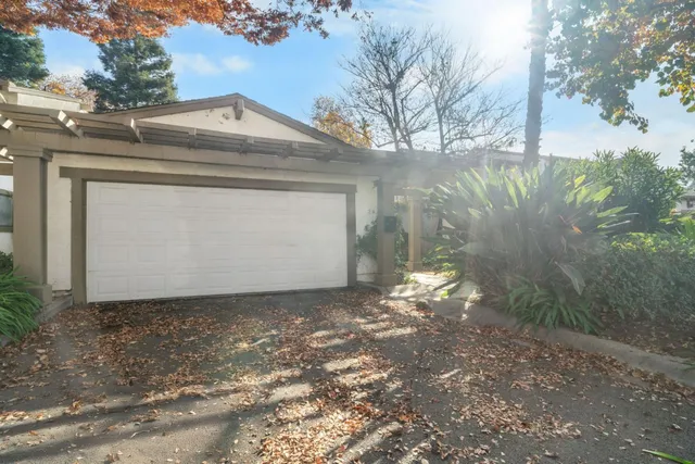 a view of a yard with large trees