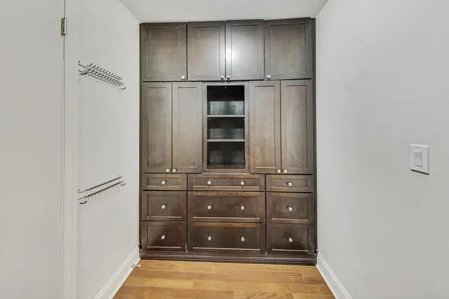 a view of wooden cabinets