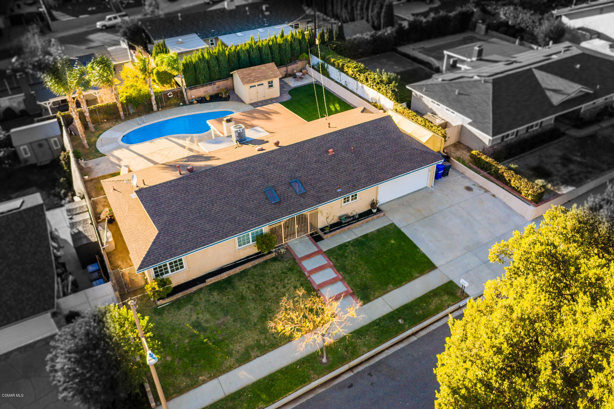 3441 Corpus Christi Street Simi Valley, CA 93063 - Photo 60 of 64 an aerial view of a house with a garden swimming pool and outdoor seating