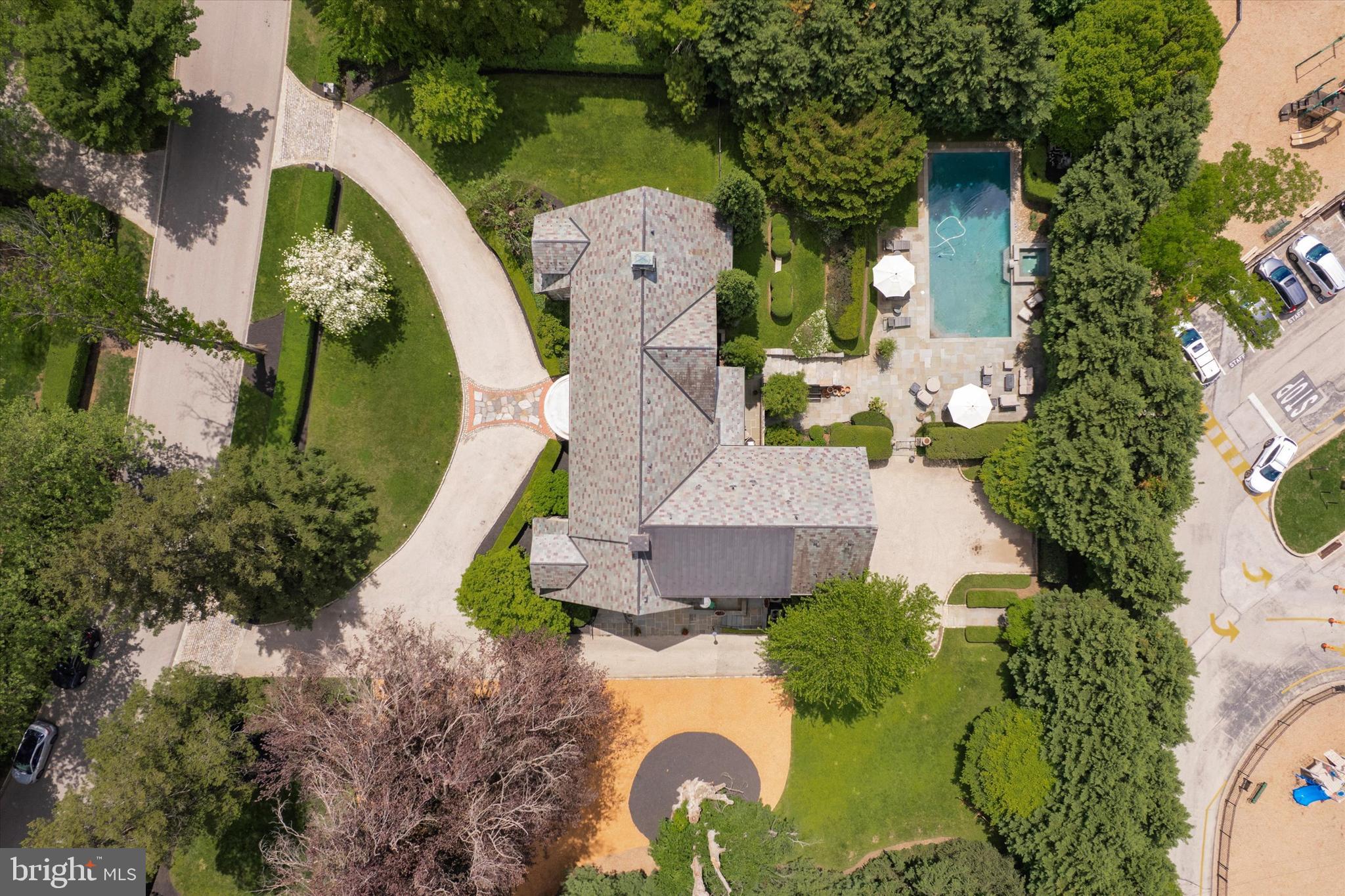 281 Winding Way Merion Station, PA 19066 - Photo 43 of 52 an aerial view of a house with outdoor space pool seating area and yard