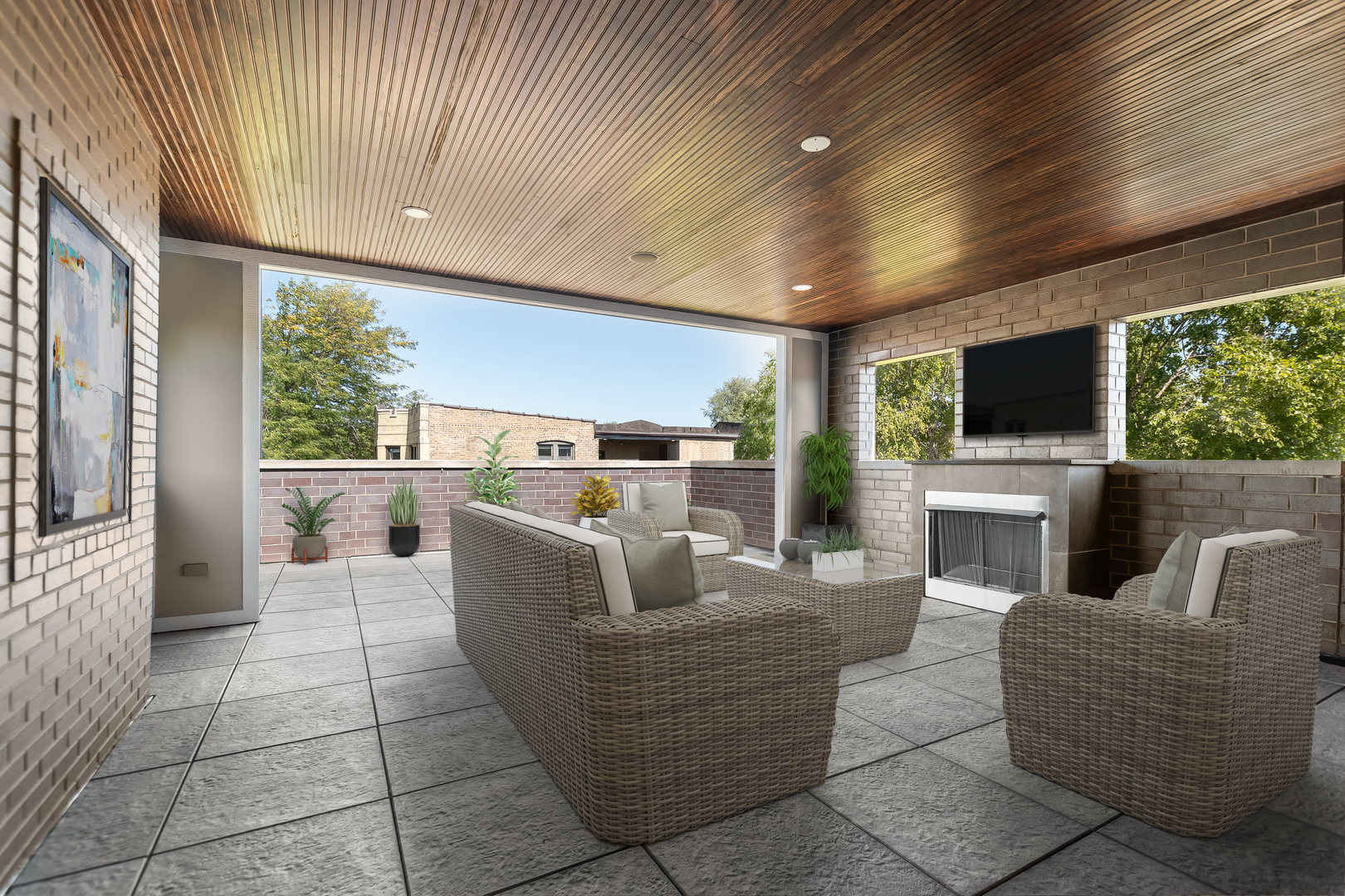 1480 West Grace Street Chicago, IL 60613 - Photo 32 of 41 a living room with couches a flat screen tv and kitchen view