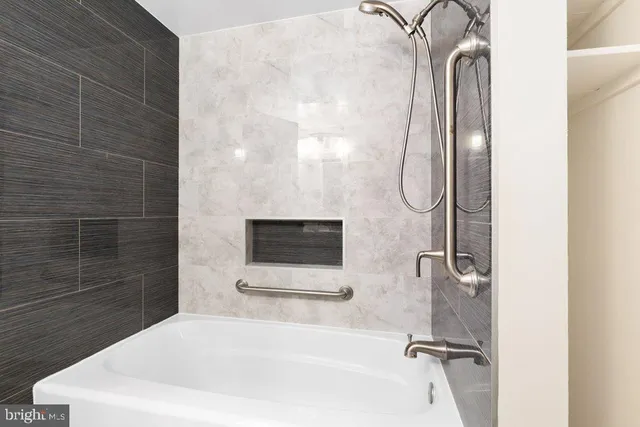 a bathroom with a bathtub