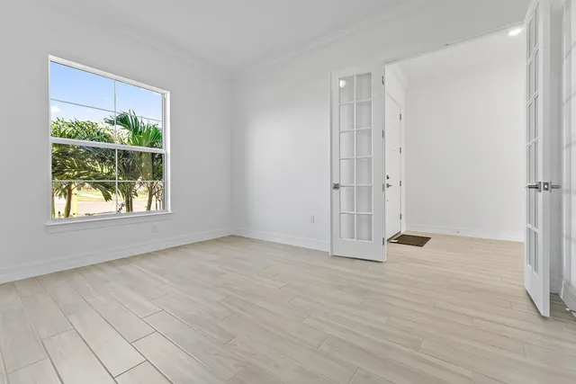 a view of an empty walk in closet