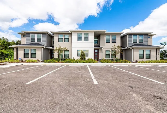 a view of a building with a street