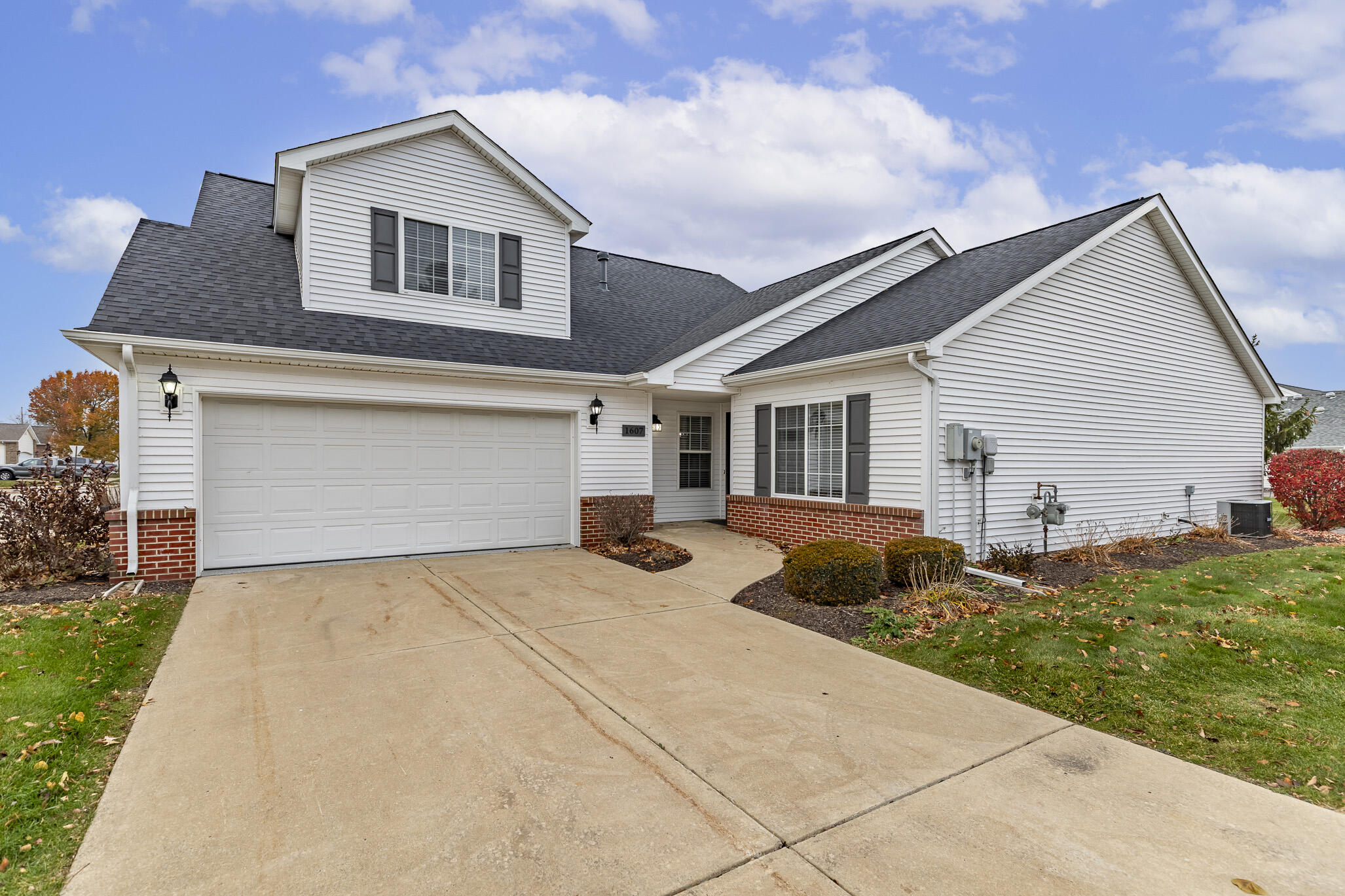 a front view of a house with patio