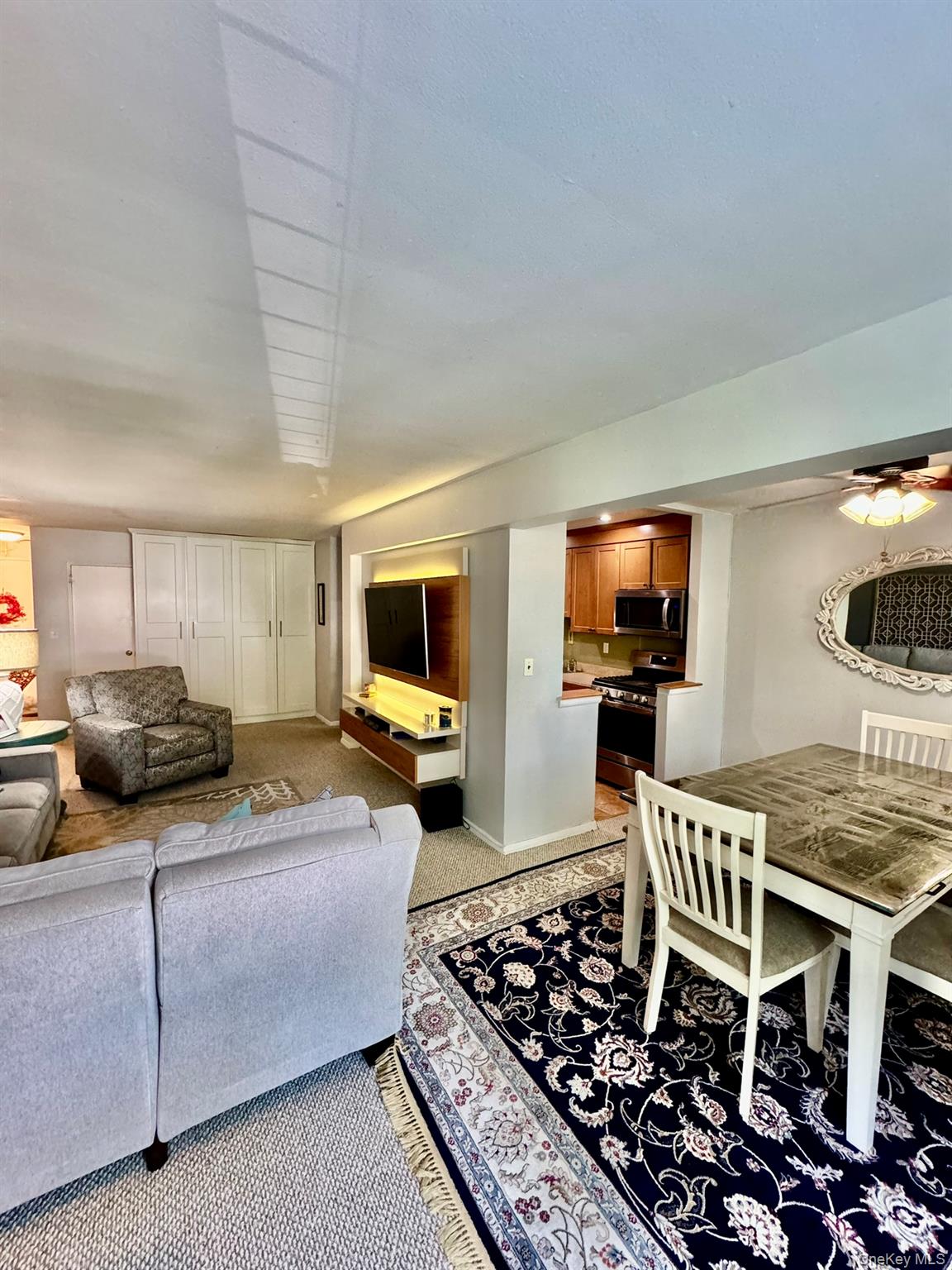 245 Rumsey Road, Unit 6D Yonkers, NY 10701 - Photo 1 of 10 Living room with a ceiling fan and light carpet